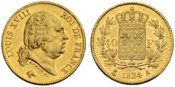 40 Franc Kingdom of France (1815-1830) Gold Louis XVIII of France (1755-1824)