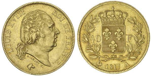 40 Franc Kingdom of France (1815-1830) Gold Louis XVIII of France (1755-1824)