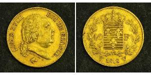 40 Franc Kingdom of France (1815-1830) Oro Luigi XVIII di Francia (1755-1824)