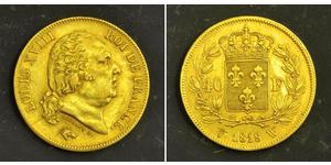 40 Franc Kingdom of France (1815-1830) Oro Luigi XVIII di Francia (1755-1824)