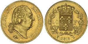 40 Franc Kingdom of France (1815-1830) Oro Luigi XVIII di Francia (1755-1824)