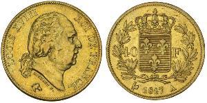 40 Franc Kingdom of France (1815-1830) Oro Luigi XVIII di Francia (1755-1824)