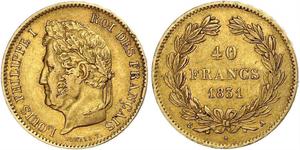 40 Franc Monarchia di Luglio (1830-1848) Oro Luigi Filippo di Francia (1773 -1850)