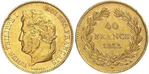 40 Franc Monarchia di Luglio (1830-1848) Oro Luigi Filippo di Francia (1773 -1850)