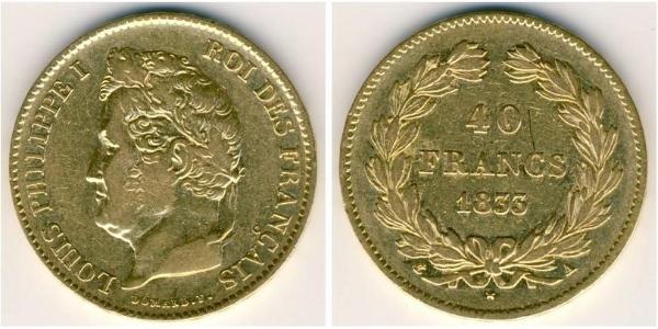 40 Franc Monarchia di Luglio (1830-1848) Oro Luigi Filippo di Francia (1773 -1850)