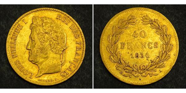 40 Franc Monarchia di Luglio (1830-1848) Oro Luigi Filippo di Francia (1773 -1850)