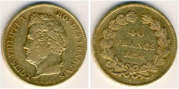 40 Franc Monarquía de Julio (1830-1848) Oro Luis Felipe I de Francia  (1773 -1850)