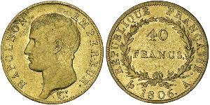 40 Franc Primer Imperio francés (1804-1814) Oro Napoleón Bonaparte(1769 - 1821)