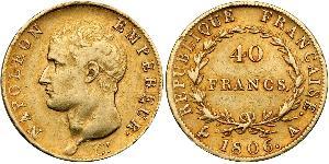 40 Franc Primer Imperio francés (1804-1814) Oro Napoleón Bonaparte(1769 - 1821)