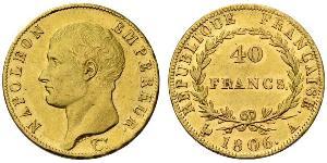 40 Franc Primer Imperio francés (1804-1814) Oro Napoleón Bonaparte(1769 - 1821)