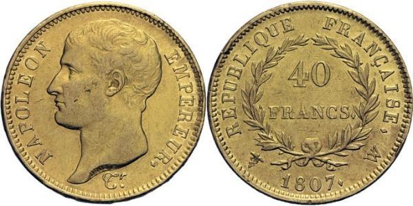 40 Franc Primer Imperio francés (1804-1814) Oro Napoleón Bonaparte(1769 - 1821)