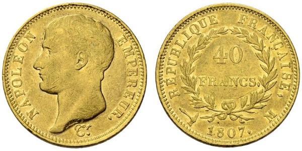 40 Franc Primer Imperio francés (1804-1814) Oro Napoleón Bonaparte(1769 - 1821)