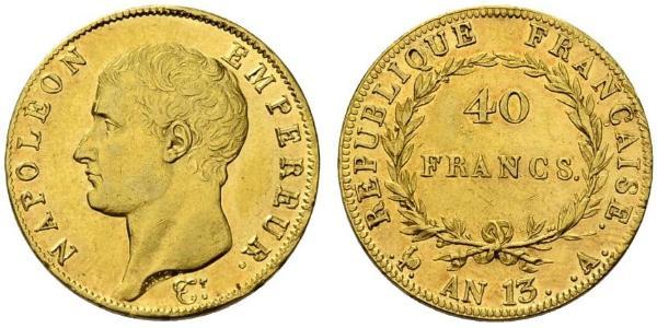 40 Franc Primer Imperio francés (1804-1814) Oro Napoleón Bonaparte(1769 - 1821)