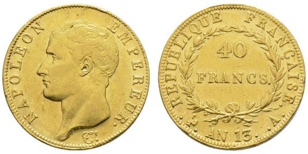 40 Franc Primer Imperio francés (1804-1814) Oro Napoleón Bonaparte(1769 - 1821)