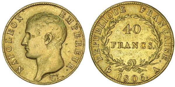 40 Franc Primo Impero francese (1804-1814) Oro Napoleone Bonaparte(1769 - 1821)
