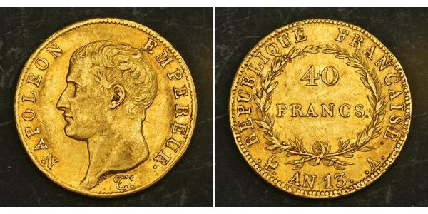 40 Franc Primo Impero francese (1804-1814) Oro Napoleone Bonaparte(1769 - 1821)