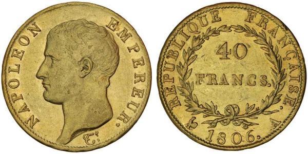 40 Franc Primo Impero francese (1804-1814) Oro Napoleone Bonaparte(1769 - 1821)