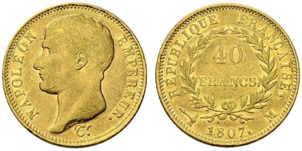 40 Franc Primo Impero francese (1804-1814) Oro Napoleone Bonaparte(1769 - 1821)