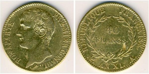 40 Franc Primo Impero francese (1804-1814) Oro Napoleone Bonaparte(1769 - 1821)