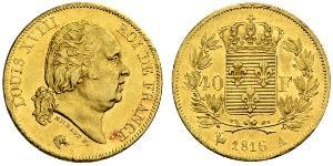 40 Franc Reino de Francia (1815-1830) Oro Luis XVIII de Francia (1755-1824)