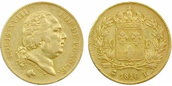 40 Franc Reino de Francia (1815-1830) Oro Luis XVIII de Francia (1755-1824)