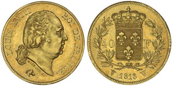 40 Franc Reino de Francia (1815-1830) Oro Luis XVIII de Francia (1755-1824)