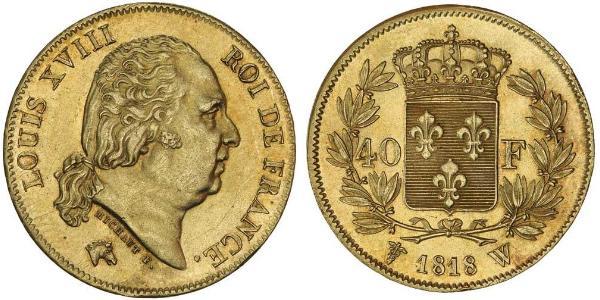 40 Franc Reino de Francia (1815-1830) Oro Luis XVIII de Francia (1755-1824)