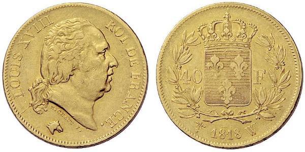 40 Franc Reino de Francia (1815-1830) Oro Luis XVIII de Francia (1755-1824)