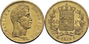 40 Franc 波旁复辟 金 查理十世 (法兰西) (1757-1836)