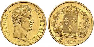 40 Franc 波旁复辟 金 查理十世 (法兰西) (1757-1836)