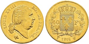 40 Franc 波旁复辟 金 路易十八 (1755 - 1824)