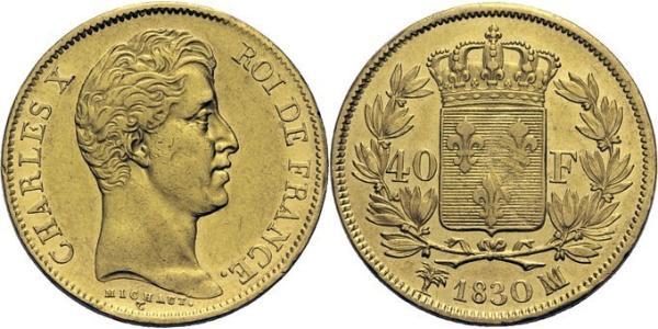 40 Franc 波旁复辟 金 查理十世 (法兰西) (1757-1836)