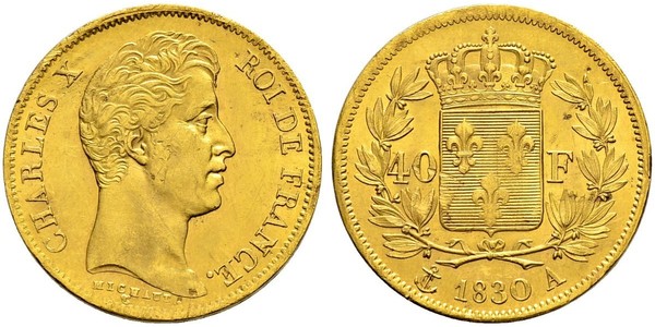 40 Franc 波旁复辟 金 查理十世 (法兰西) (1757-1836)