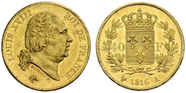40 Franc 波旁复辟 金 路易十八 (1755 - 1824)