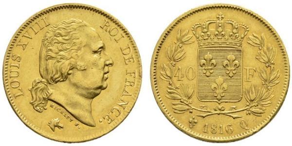 40 Franc 波旁复辟 金 路易十八 (1755 - 1824)