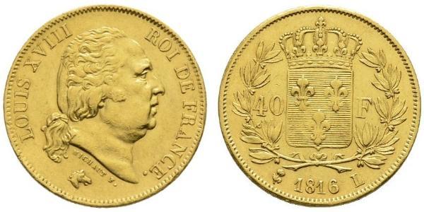 40 Franc 波旁复辟 金 路易十八 (1755 - 1824)