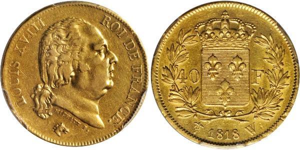 40 Franc 波旁复辟 金 路易十八 (1755 - 1824)