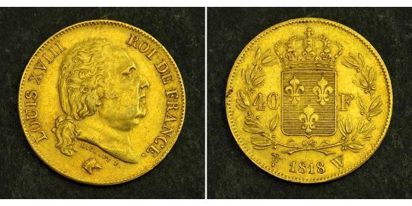 40 Franc 波旁复辟 金 路易十八 (1755 - 1824)