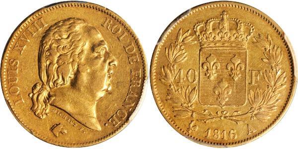 40 Franc 波旁复辟 金 路易十八 (1755 - 1824)