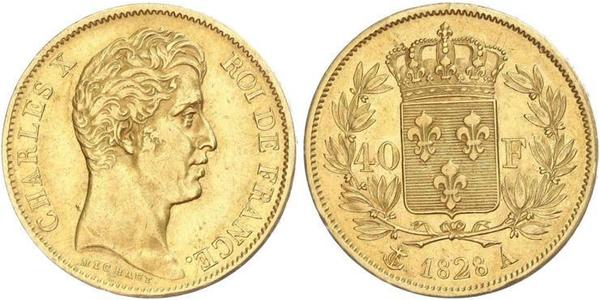40 Franc 波旁复辟 金 查理十世 (法兰西) (1757-1836)