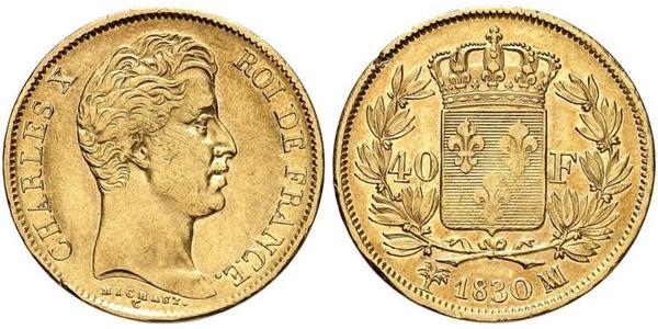 40 Franc 波旁复辟 金 查理十世 (法兰西) (1757-1836)