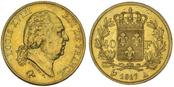 40 Franc 波旁复辟 金 路易十八 (1755 - 1824)