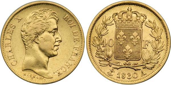 40 Franc 波旁复辟 金 查理十世 (法兰西) (1757-1836)