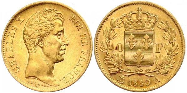 40 Franc 波旁复辟 金 查理十世 (法兰西) (1757-1836)