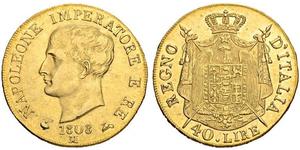 40 Lira Reino de Italia (1805–1814) Oro Napoleón Bonaparte(1769 - 1821)