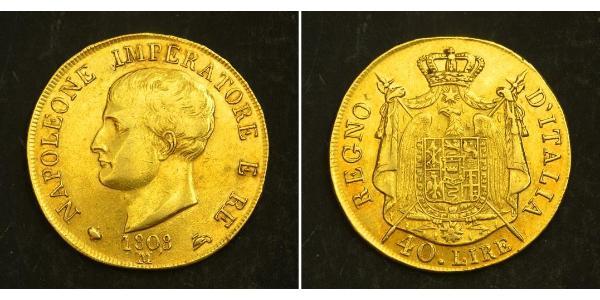 40 Lira Reino de Italia (1805–1814) Oro Napoleón Bonaparte(1769 - 1821)