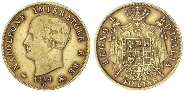 40 Lira Reino de Italia (1805–1814) Oro Napoleón Bonaparte(1769 - 1821)