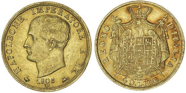 40 Lira Reino de Italia (1805–1814) Oro Napoleón Bonaparte(1769 - 1821)