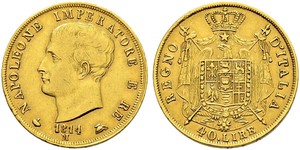 40 Лира Королевство Италия (наполеоновское) (1805–1814) Золото Наполеон I(1769 - 1821)