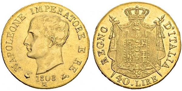 40 Лира Королевство Италия (наполеоновское) (1805–1814) Золото Наполеон I(1769 - 1821)